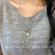 时代潮流!简约银色爱心吊坠项链女轻奢高级感长款秋冬气质毛衣链
