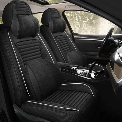 Car Seat Cushion Cover, Linen Full Surround Fabric Seat Cover, Universal for All Seasons, Summer Seat Cushion