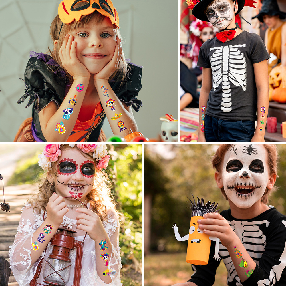 Tatuajes Temporales del Día de Muertos Impermeable para Fiesta