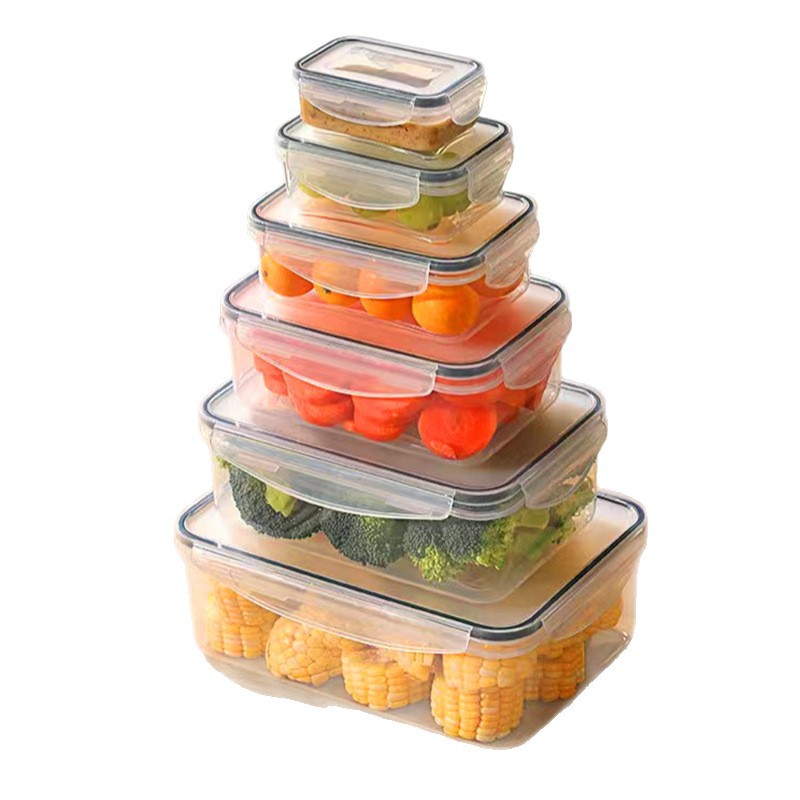 Refrigerador de cocina transfronteriza caja de preservación rectangular caja de almuerzo 6 juegos de alta capacidad sellada caja de almacenamiento de frutas de grado alimenticio