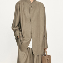 现货CHIC意大利纯法兰绒+匹马棉府绸 两穿立领廓形衬衫外套宽松