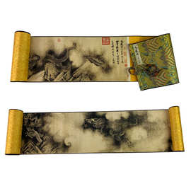 明仇英国画九龙图装饰画挂画长卷古代名画欣赏复制手卷丝绸画卷轴