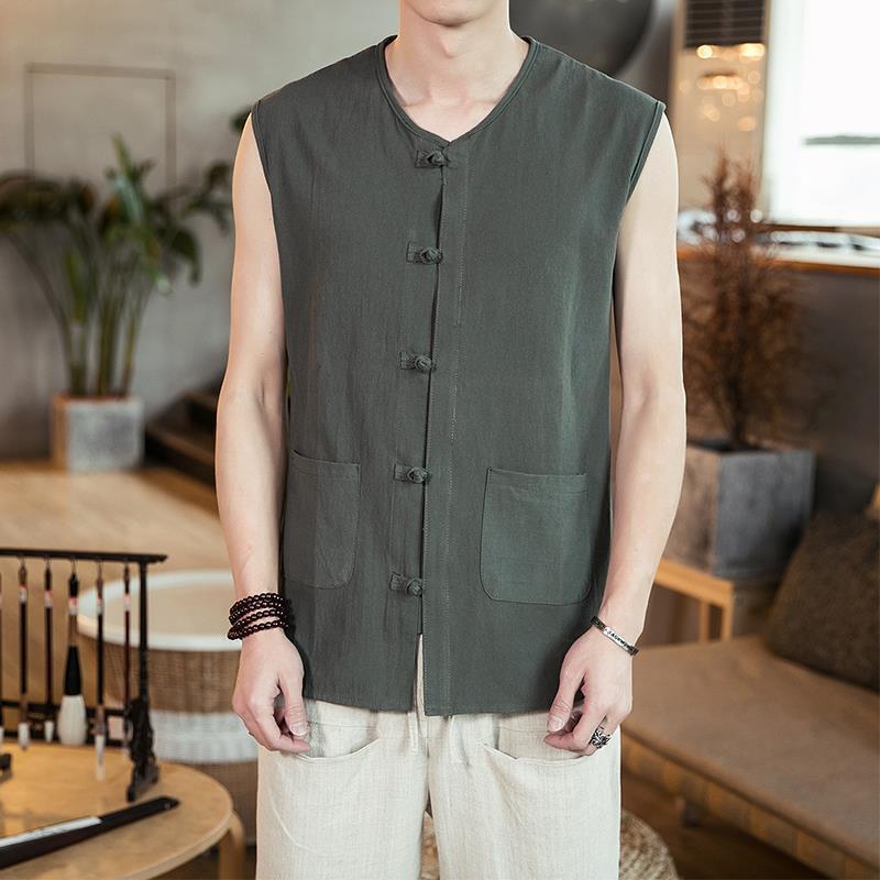 Summer Thin Chinese Style Men's Linen Loose Vest Middle-aged and Elderly plus size Vintage Cotton and Linen Vest Waistcoat Summer Thin Chinese Style Men's Linen Loose Vest Middle-aged and Elderly plus size Vintage Cotton and Linen Vest Waistcoat