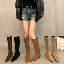 内增高复古咖色不过膝瘦瘦靴中长靴2025年新款秋冬季长筒骑士靴
