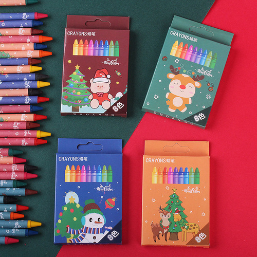 Cartoon Christmas 8-color crayon set coloring graffiti art brush primary school student painting set Christmas gift