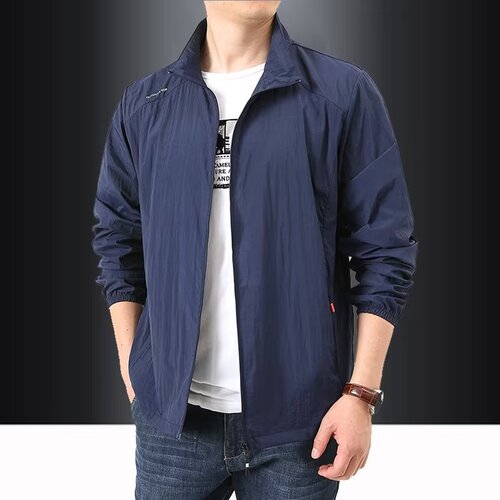 Summer Stand Collar Loose Sunscreen Shirt Men's Casual Outdoor Sports Windbreaker Men's Breathable Capless Skin-Protecting Jacket for Men