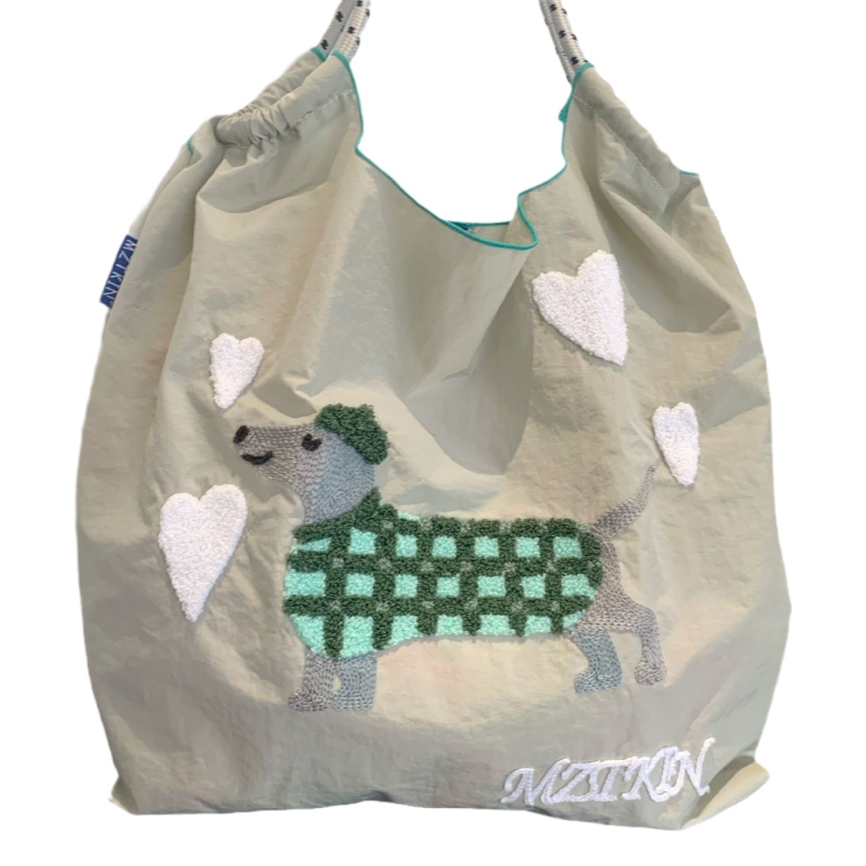 Bolso tote de lona con bordados, gran capacidad, estilo coreano perezoso, versátil para verano, personalizable, para mujer