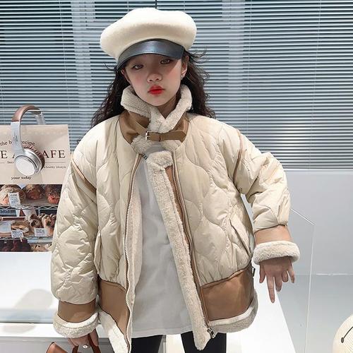Children's Patchwork Cotton Jacket  Autumn/Winter New Fashionable Medium/Large Size Fur-Lined Cashmere Cotton-Padded Coat