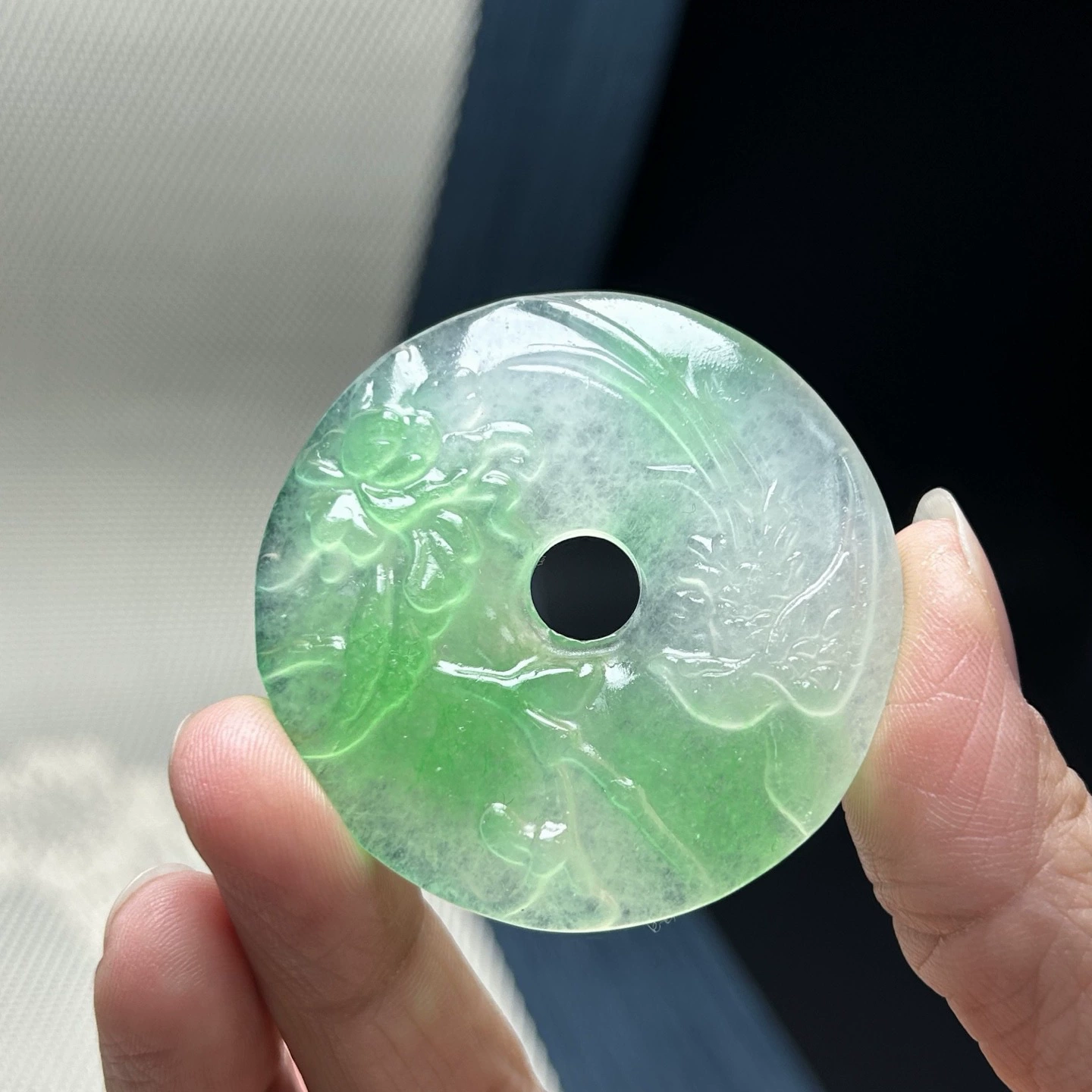 Emerald protective amulet Myanmar jade, buckle, quartz pendant