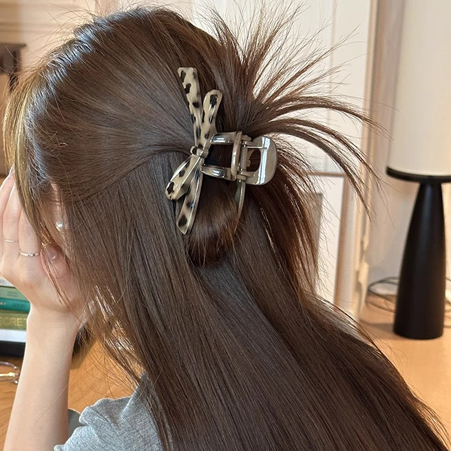 韓国風高級ヒョウ柄ヘアクリップ、女性用後頭部ヘアクリップ、大きなサメクリップ、ヘアクリップ、リボンヘッドドレス|undefined