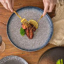 日式牛排盘陶瓷西餐盘平盘家用复古菜盘子甜品蛋糕盘餐厅酒店餐具