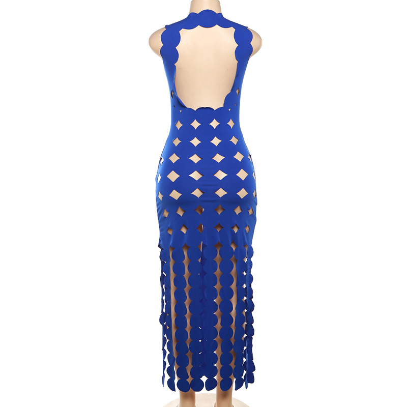 Summer Women Clothing Sexy Sleeveless Hollow Out Cutout High Waist Slim Slimming Maxi Dress