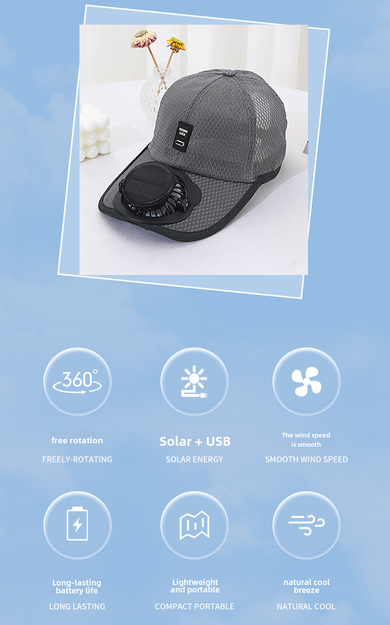 Breathable Mesh Baseball Cap With Solar Fan For Sun Protection_voghion.com