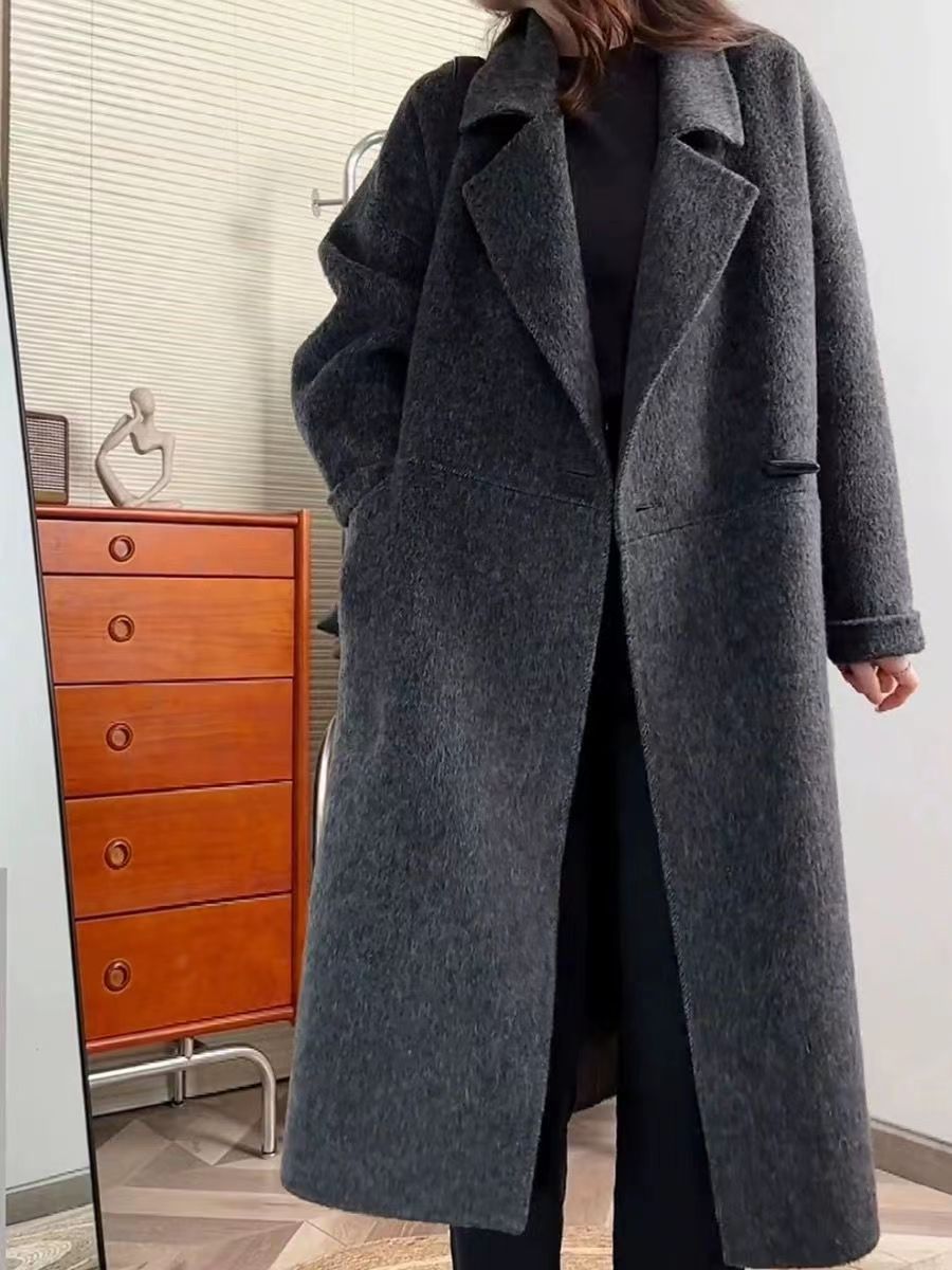 Damen Wollmantel Mit Hornknöpfen Lang Doppelseitig Modisch_voghion.com