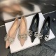 2873-H1 Korean Comfortable Luxury Banquet Flat Heels, Satin Shallow Mouth Pointed Diamond Bow Tie Flat Sole Single Shoes