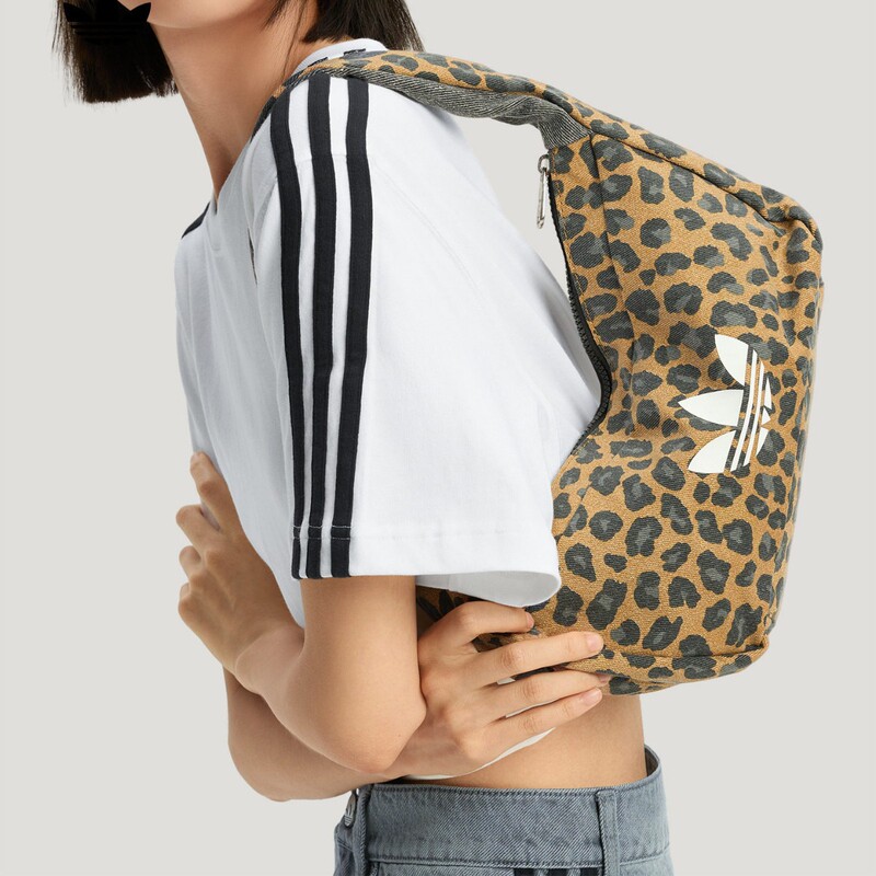 Adidas Women's Adidas Clover Shoulder Bag Retro Underarm Bag Leopard Print Handbag Jx3198
