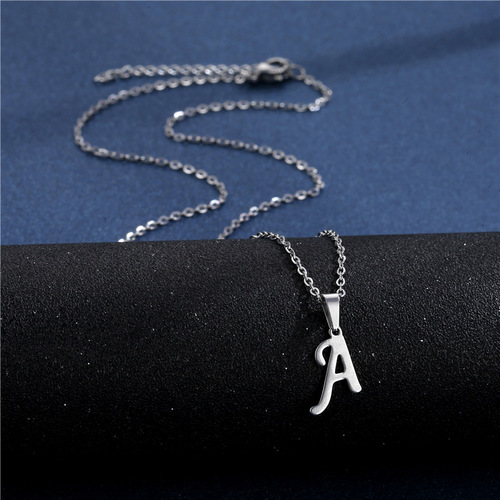 Cross-border jewelry wholesale lucky letter necklace for women, stainless steel polished smooth 26 letter lock chain necklace