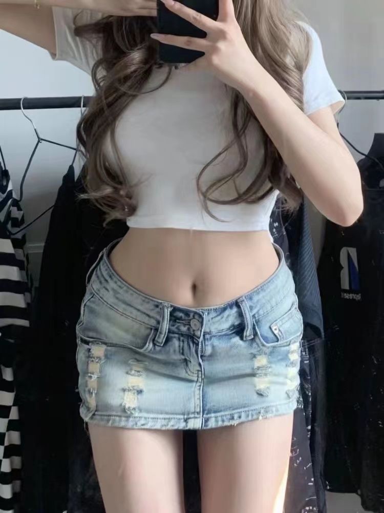 GraceChic GraceChic GraceChic American Hot Girl Street Style Ultra Short Women 2024 Summer New Denim Shorts Low Waist Sexy Letter Bag Half Skirt_voghion.com