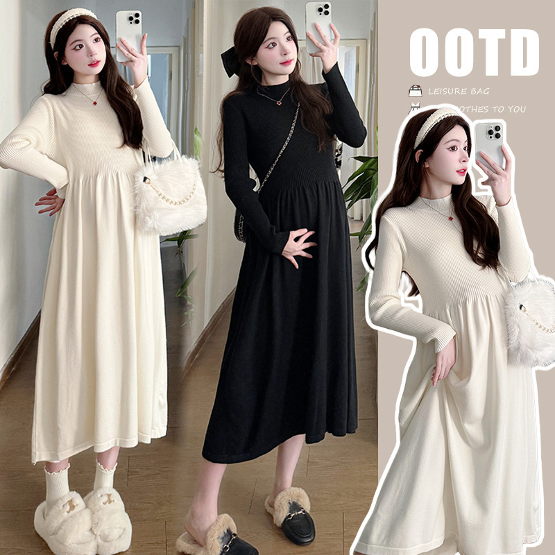 Maternity Fashion New Style Dress Autumn and Winter Trendy Mom Versatile Casual Age-Reducing Knitted French-Style Elegant Base Dress Maternity Fashion New Style Dress Autumn and Winter Trendy Mom Versatile Casual Age-Reducing Knitted French-Style Elegant Base Dress