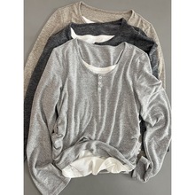 小个子也适合太好穿软糯针织衫圆领假两件休闲长袖T恤春季新款女