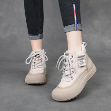 2025头层牛皮厚底马丁靴女圆头磨砂短靴复古运动系带拼色软底女鞋