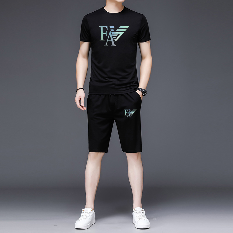 Ice Silk Short-Sleeved Suit for Men, Fashionable and Casual, New Summer Style, Versatile Sportswear, Fitness Running Shorts, Fashionable and Versatile