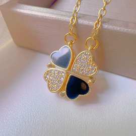 跨境四叶草项链女 多戴爱心变形小众设计气质四叶草时尚饰品批发