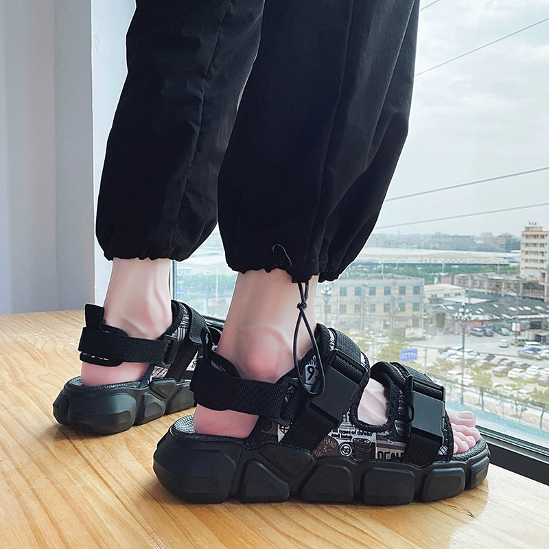 Мужские летние пляжные сандалии 2025 года, модные, спортивные, универсальные, на толстой подошве, для вождения, в римском стиле