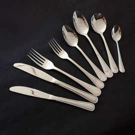 304不锈钢双线刀叉勺酒店西餐牛排刀叉茶勺甜品酸奶勺水果沙拉叉