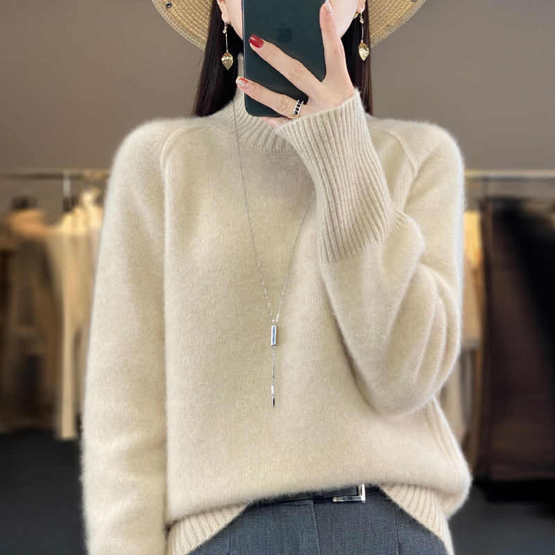 Lazy style thickened high neck 100 wool sweater women's long sleeved knitted top 2023 autumn/winter new cashmere sweater