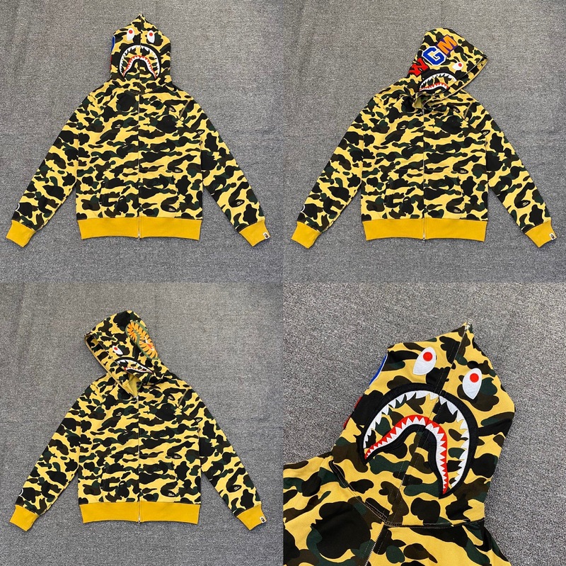 トレンディなブランド BAPE サメ迷彩ジッパースウェットシャツ男性と女性のカップル用ルーズトレンディなベルベットフード付きカーディガンジャケット男性用|undefined