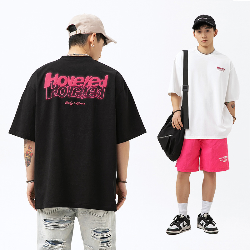 Long-Term American Suede Foam Letter Print T-Shirt Men's Summer Couple Loose High Street Hip-Hop Short-Sleeved Body Long-Term American Suede Foam Letter Print T-Shirt Men's Summer Couple Loose High Street Hip-Hop Short-Sleeved Body