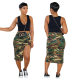 LD83183 Cross-border New European and American Women's Split I-pocket Zipper Camouflage Skirt