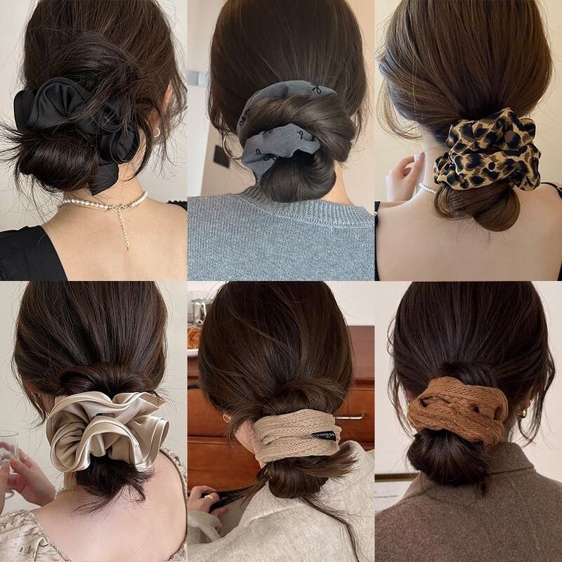 New Patterned Yarn Hair Tie Versatile Solid Color Pattern Scrunchie Feminine Retro Hair Accessory Headwear