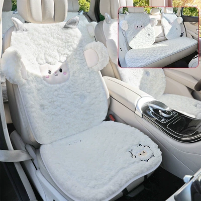 Wool pad cute single-piece plush, 2025 new - coconut-white-full-set-for-five-seatsthick-lamb-wool-super-warm-non-slip-and-durable