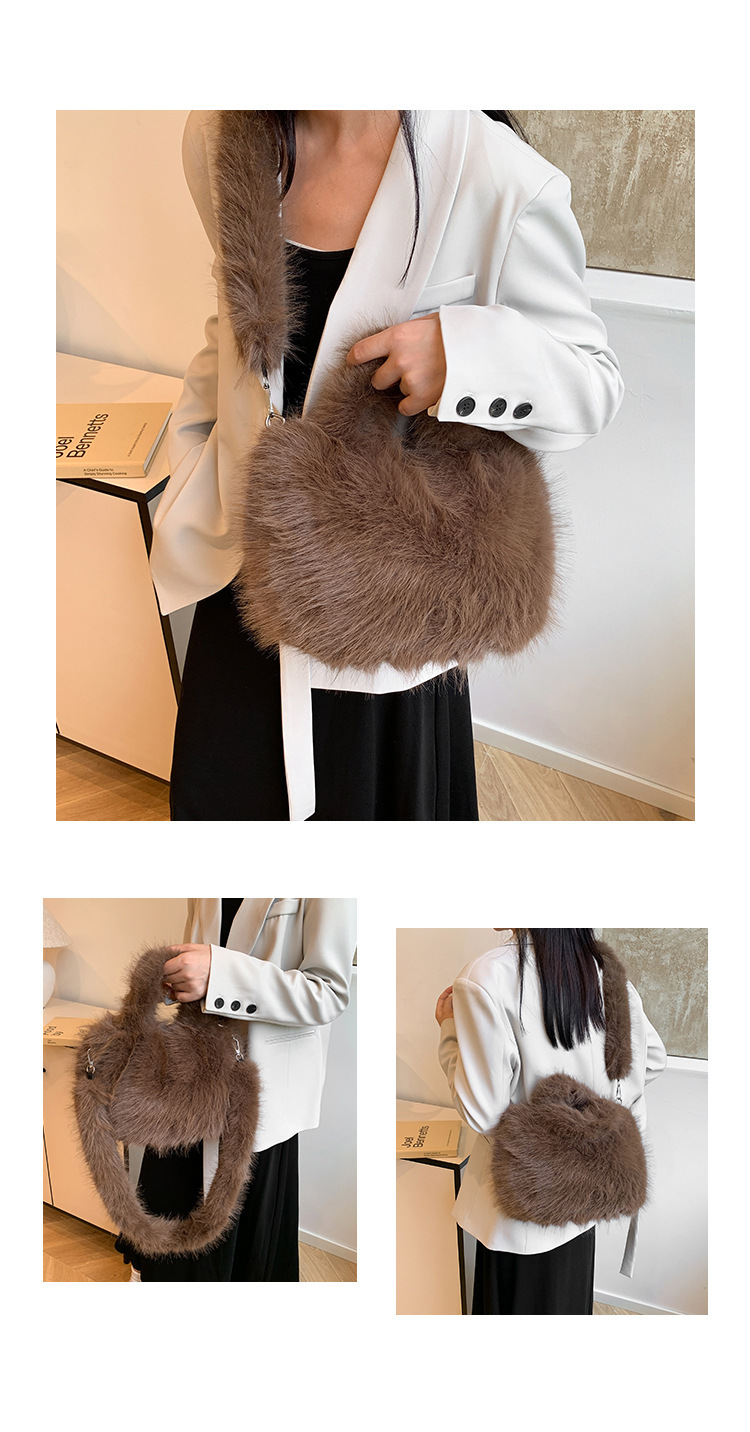 951g Weight Zipper Closure Type Single Shoulder Strap, Top Handle Strap Type Shoulder Bag, Handbag Bags Type Daily Occasion Plush Material Solid Color Pattern Autumn&Winter Season Women's Gender Vintage Style Style Square Shape Medium Size Women's Medium Plush Solid Color Vintage Style Square Zipper Shoulder Bag Handbag 无