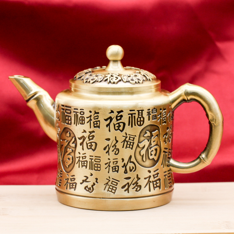 百福黄铜仿古茶壶桌面摆件手工豪华工艺品茶具中式铜壶源厂家批发