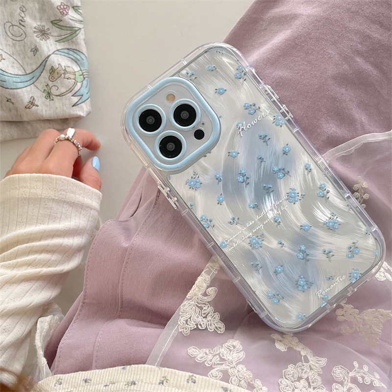 Gentle viento ins hilo de plumas azul floral para iPhone14 funda para teléfono móvil 15ProMax Apple 12/13 femenino 14PM