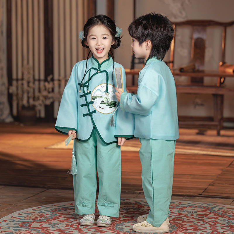 漢服男童春秋中國風套裝兒童唐裝古風薄款改良古裝幼兒園表演服女