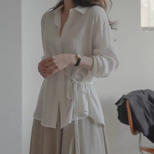 2024新款韩版纯色长袖衬衫设计感小众衬衣简约气质百搭雪纺衫女