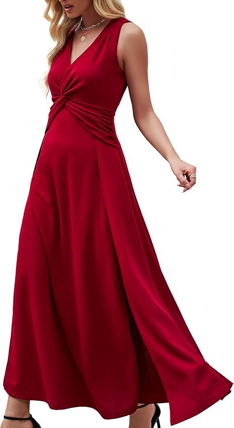 Vestido de invitado de boda para mujer transfronteriza europea y americana vestido formal con cuello en V vestido de noche sin mangas para mujer