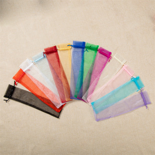 Amazon Explosions in stock 6*26 White Fan Mesh Bag Solid Color Organza Bundle Pocket Wooden Fan Packaging Bag
