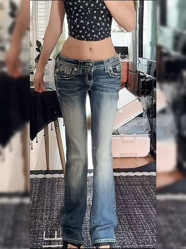 Women's Plus Size Low Rise Distressed Washed Jeans Denim Trousers_voghion.com