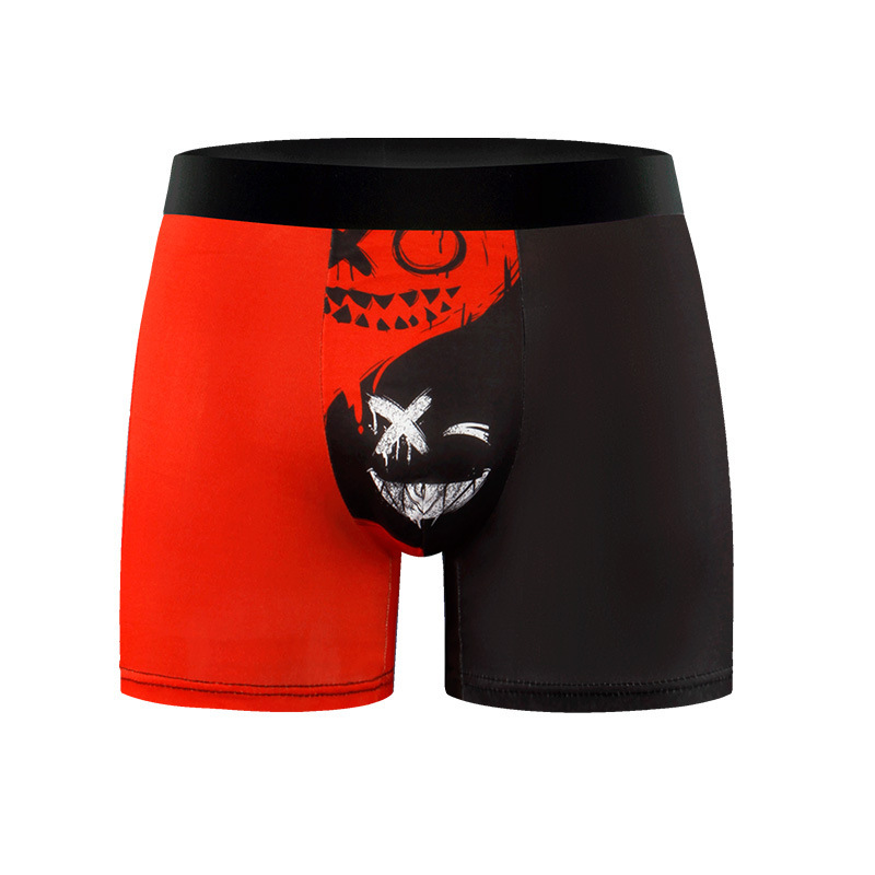 European and American Cross-Border Men's Milk Silk Boxer Briefs Halloween Print Pattern Breathable and Comfortable Young Men's Style