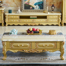 欧式大理石茶几电视柜组合金色茶几桌小户型法式地柜收纳