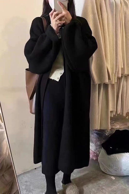 欧洲站慵懒风加长款毛衣开衫女秋冬新款大码宽松显瘦外穿大衣女|undefined