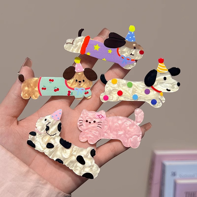 Cute Cartoon Cat Puppy Hairpin Women's Side Clip Ins Headwear Hair Accessories High-grade Duckbill Clip Summer Hairpin