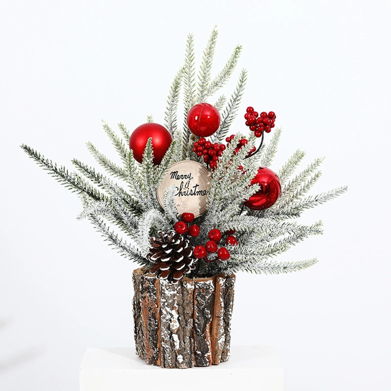 Christmas wooden barrel table centerpiece, faux pine with berries & cones, 3 styles (log/apple/cotton)