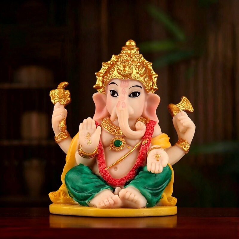 Ganesh Resin Figurine, Indian Style Ornament, Southeast Asian Home Decor Craft, Statue Decoration