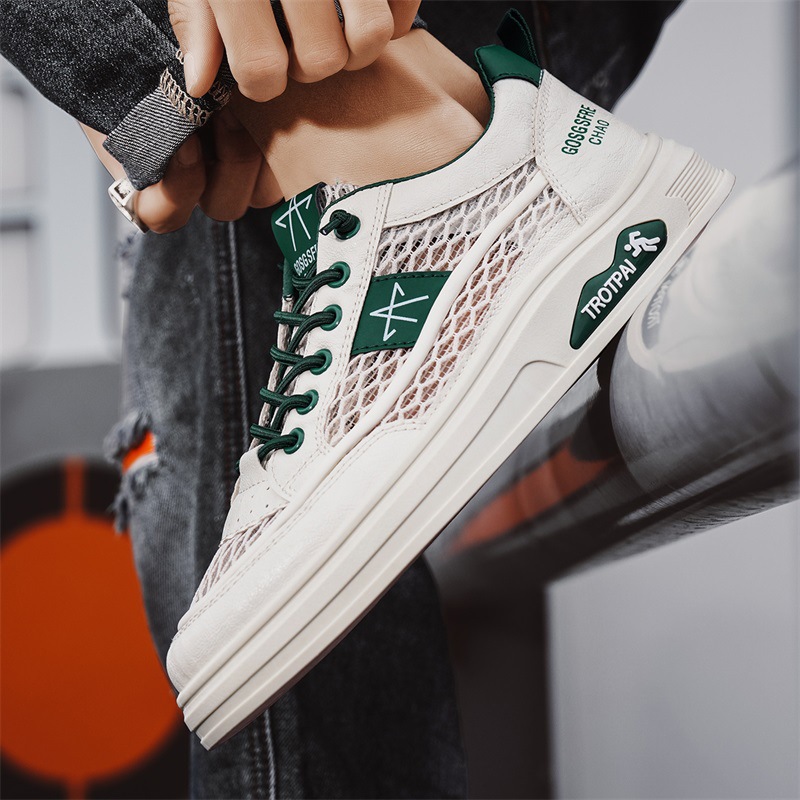 Zapatos de hombre verano transpirable 2025 malla deportiva hueco cómodo todo fósforo antideslizante resistente al desgaste zapatos blancos zapatos casuales hombres
